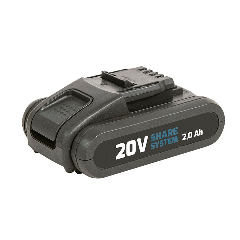 Batería compacta RATIO Share System 20V 2.0 Ah de alta eficiencia y diseño ergonómico.