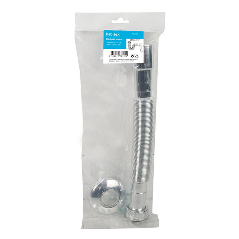 Embalaje de sifón flexible HABITEX medida 1 1/4 pulgadas con embellecedor y juntas incluidas.