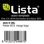 Detalle de etiqueta del palote LISTA 4640 N 3ML mango largo con especificaciones.