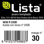Etiqueta técnica de azada con lanza Lista modelo 4638 N 230B con código de barras