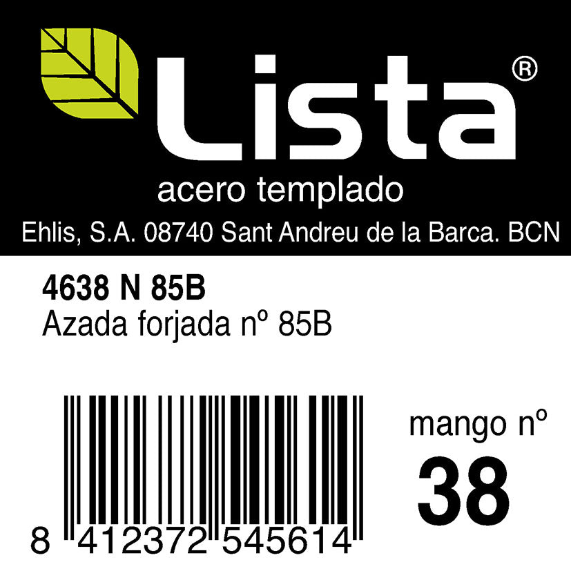 Etiqueta técnica azada forjada Lista 4638N85B para mango número 38