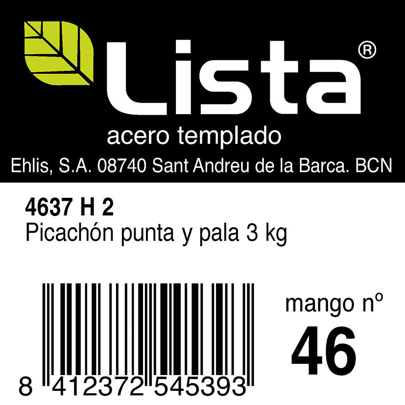 Detalle de etiqueta picachón LISTA ref 4637 H2 de 3 kg para mango número 46.