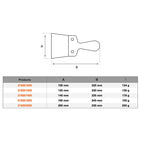 Diagrama de dimensiones y tabla de pesos para las variantes de la espátula Bahco 2190.