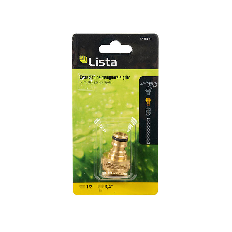 Embalaje original del conector de manguera a grifo LISTA serie latón resistente referencia 8700N73.