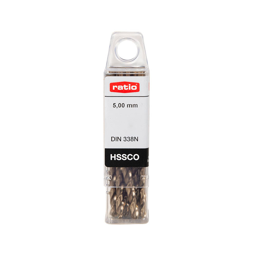 Pack de brocas para metal RATIO HSS-CO en estuche de plástico protector transparente.