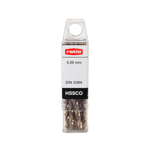Pack de brocas para metal RATIO HSS-CO en estuche de plástico protector transparente.