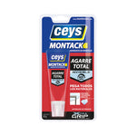 Blíster con tubo de adhesivo CEYS Montack Xpress invisible 80g para pegado rápido de materiales.