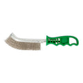 Cepillo de púas RATIO Spid con cerdas de acero inoxidable y mango ergonómico verde para metales no ferrosos.