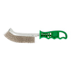 Cepillo de púas RATIO Spid con cerdas de acero inoxidable y mango ergonómico verde para metales no ferrosos.