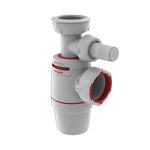 Sifón botella Wirquin Neo Air Ø40mm con toma para electrodomésticos y juntas de bi-inyección rojas.