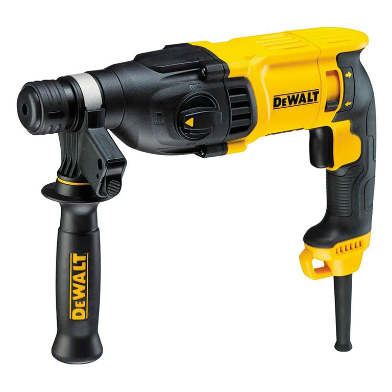 Martillo perforador DEWALT D25133K-QS con cable y empuñadura lateral sobre fondo blanco