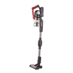 Aspirador escoba sin cable HABITEX VC95218P con tubo articulado y diseño ergonómico en rojo y negro.