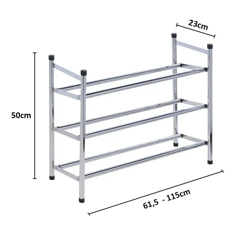 Medidas técnicas zapatero extensible: alto 50cm, fondo 23cm y ancho ajustable de 61,5 a 115cm.