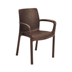 Silla de jardín Bali con reposabrazos en resina marrón textura ratán