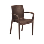 Silla de jardín Bali con reposabrazos en resina marrón textura ratán