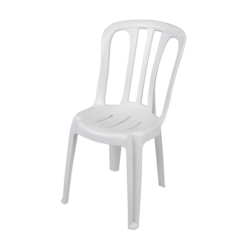 Silla de resina modelo Bistro en color blanco apilable y resistente a rayos UV.