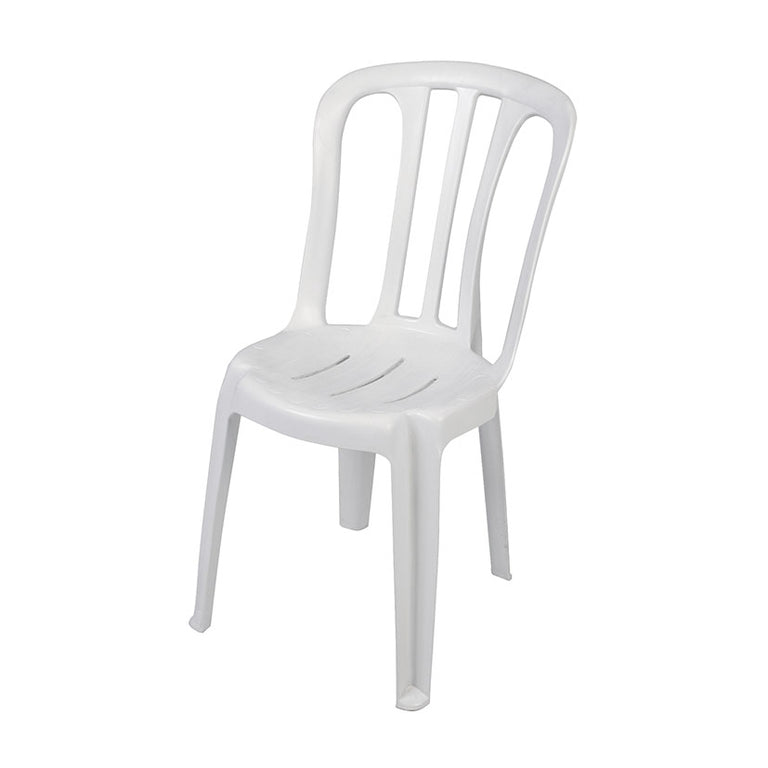 Silla de resina modelo Bistro en color blanco apilable y resistente a rayos UV.