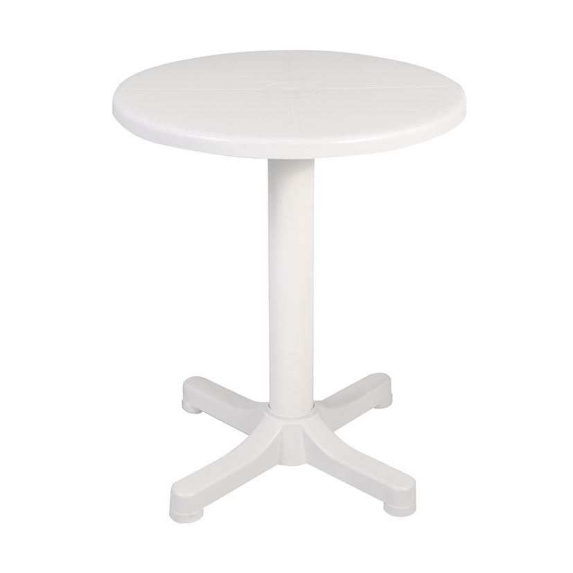 Mesa de exterior redonda blanca de 60 cm de diámetro fabricada en resina resistente