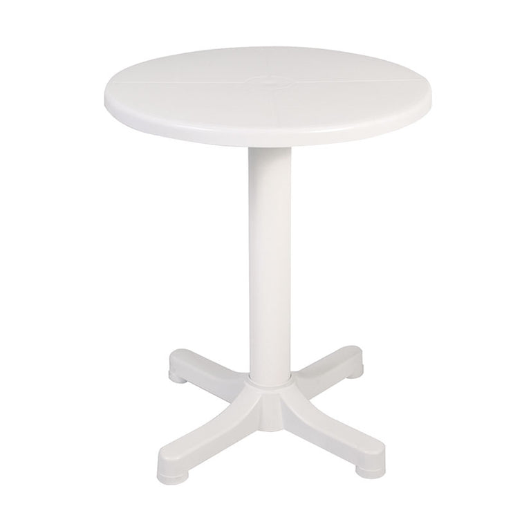 Mesa de exterior redonda blanca de 60 cm de diámetro fabricada en resina resistente