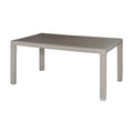 Mesa de jardín rectangular de resina color taupé con textura imitación ratán y orificio para sombrilla
