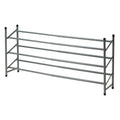 Zapatero metálico extensible de 3 niveles en color gris plata para organización de calzado en el hogar.