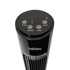 Panel de control superior del ventilador Habitex VT50 con indicadores LED y botones físicos