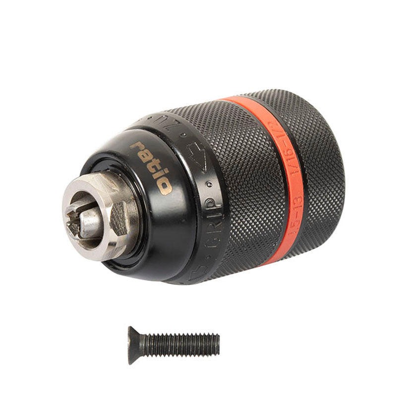 Portabrocas automático metálico RATIO 6814 con tornillo de fijación, capacidad 1.5-13mm.