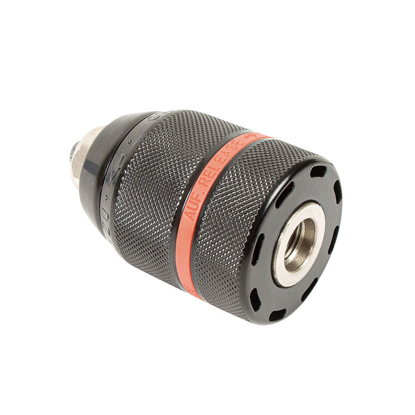 Vista posterior del portabrocas RATIO con rosca de 1/2 pulgada y sistema de bloqueo.