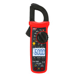 Pinza amperimétrica digital Silver UT202F roja con pantalla LCD de 6000 cuentas y selector de funciones rotativo.