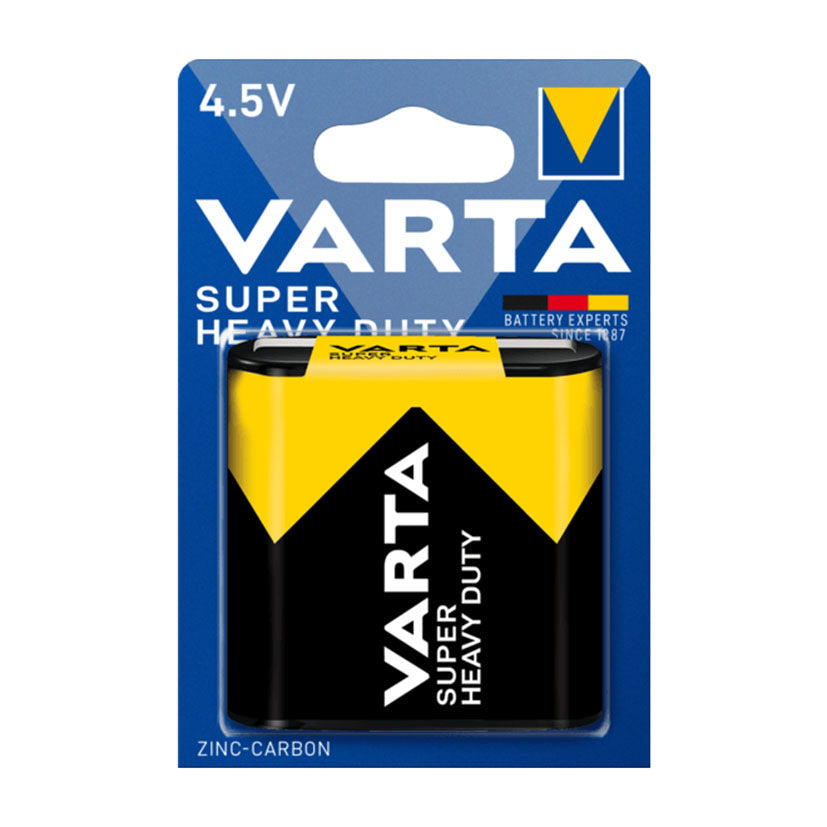 Pila salina VARTA Super Heavy Duty 3R12 de 4.5V en blister azul y amarillo