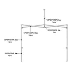 Diagrama técnico con especificaciones de grosor y medidas de los tubos de acero de la carpa.