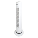 Ventilador de torre Habitex VT-45 blanco con diseño estilizado y base circular estable.