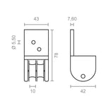 Croquis técnico con dimensiones detalladas de polea para pérgola MICEL