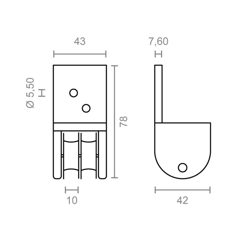 Croquis técnico con dimensiones detalladas de polea para pérgola MICEL