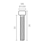Diagrama técnico con medidas del tornillo M6x30mm para mecanismo de toldo