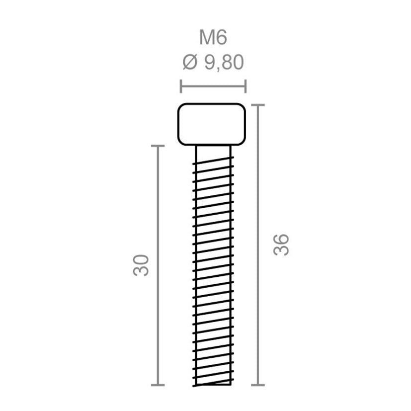 Diagrama técnico con medidas del tornillo M6x30mm para mecanismo de toldo