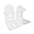 Pareja de soportes de acero blanco MICEL TLD08 para eje de toldo, vista frontal y lateral.