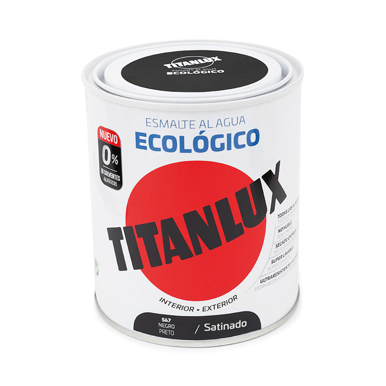 Esmalte al agua ecológico TITANLUX satinado color negro 750ml interior exterior