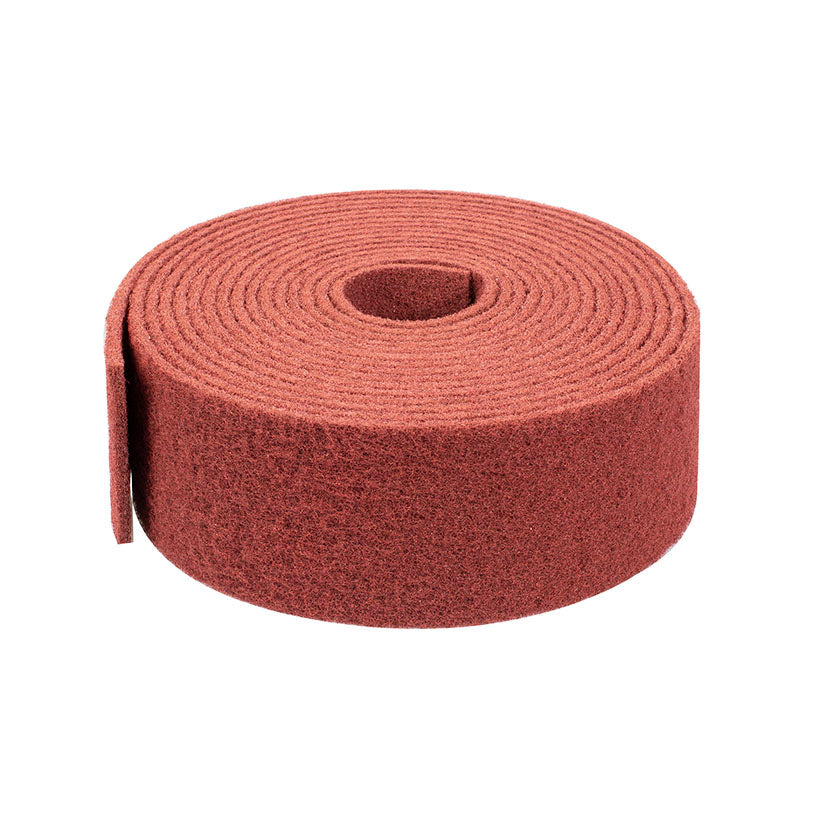 Detalle de rollo de fibra abrasiva roja RATIO 115mm x 10m para desbarbado de metales.