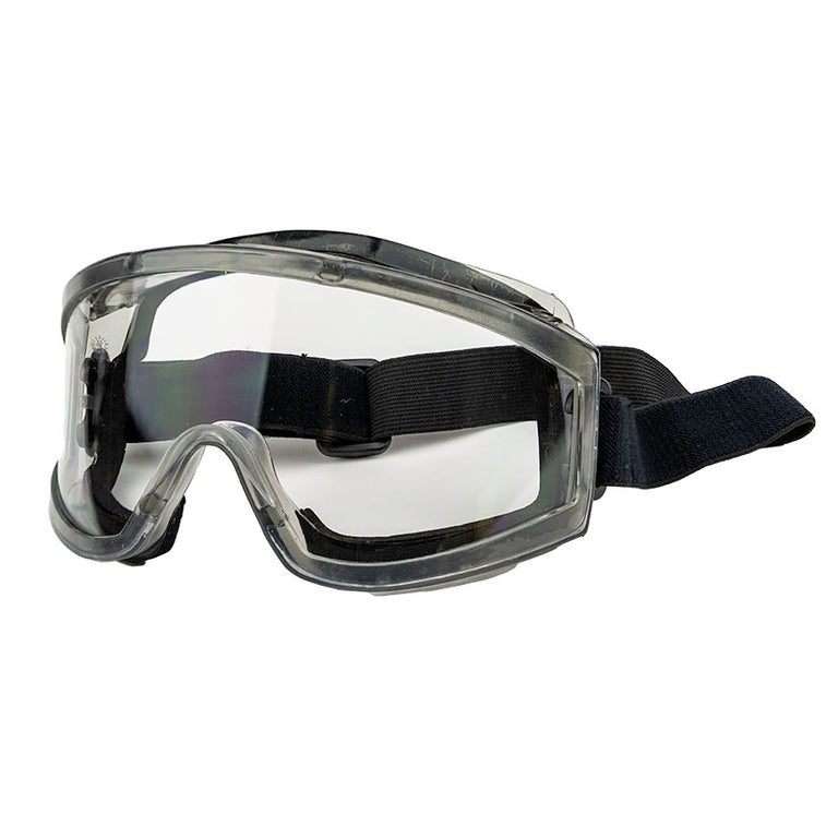 Gafas de protección integral Fusionna Amplivision Staro 2975 con lente panorámica transparente y cinta elástica ajustable.