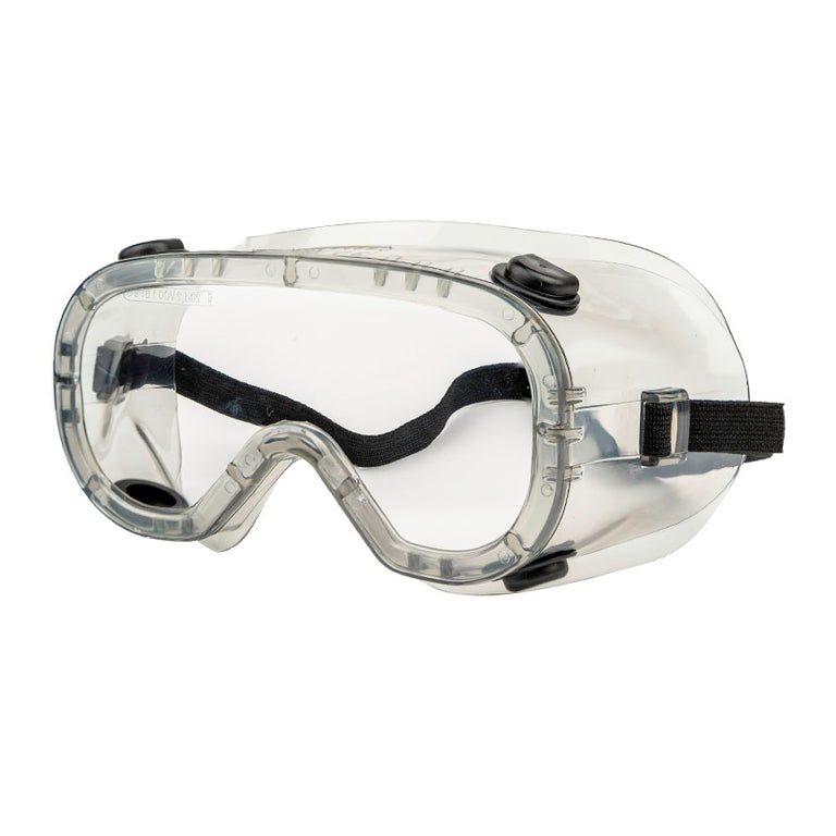 Gafa de protección integral Fusionna Amplivision Pro 4V con montura transparente, válvulas de ventilación y cinta elástica.