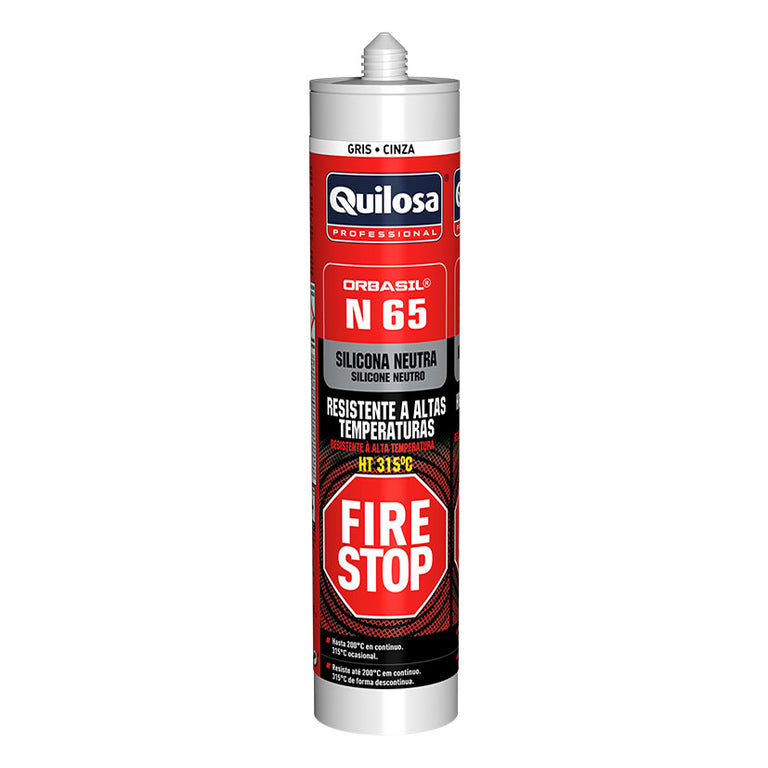 Cartucho de silicona neutra Quilosa Orbasil N-65 Fire Stop gris para altas temperaturas 300ml