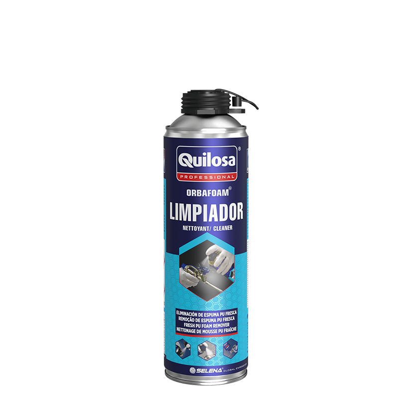 Bote de spray Limpiador de Espuma de Poliuretano Quilosa Orbafoam 500ml para limpieza de pistolas y válvulas.