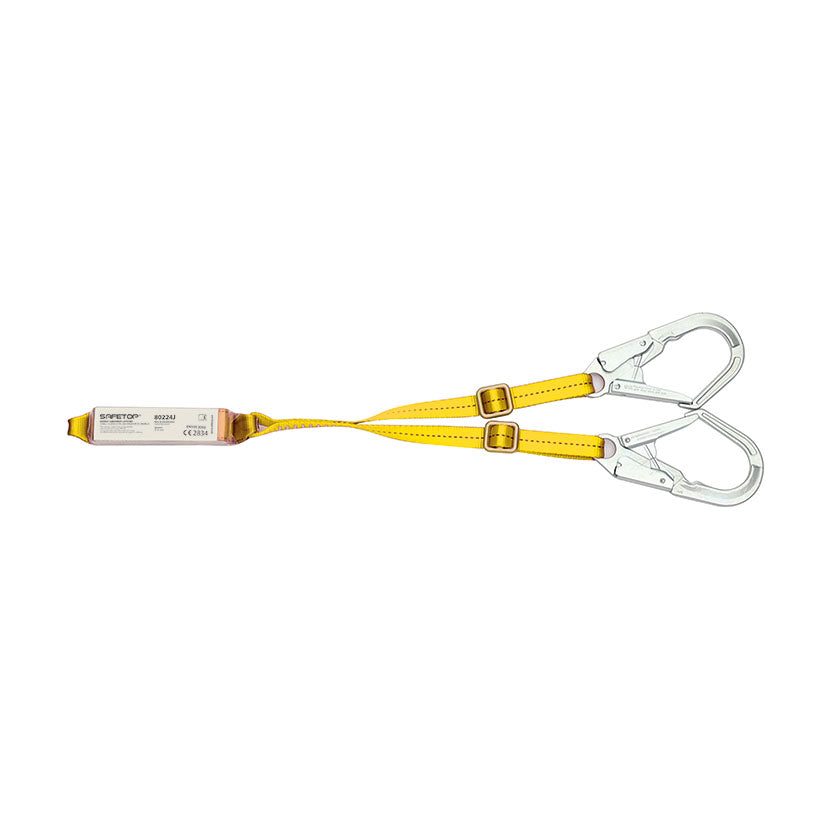Amarre doble anticaídas Safetop con absorbedor de energía y dos mosquetones de acero de gran apertura 50mm