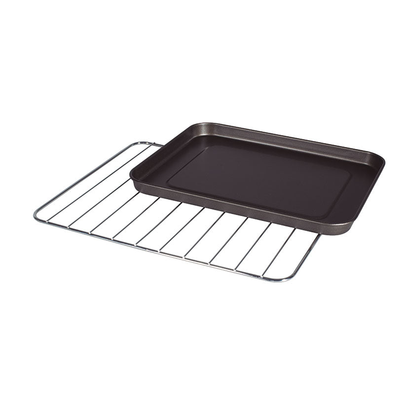 Accesorios incluidos para horno Habitex: bandeja de horneado negra y rejilla metálica