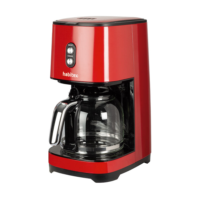 Cafetera de goteo Habitex Vintage roja de 900W con jarra de cristal de 1,5 litros.