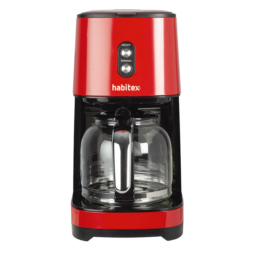 Vista frontal cafetera Habitex CV9010R con botones de encendido y función de café intenso.