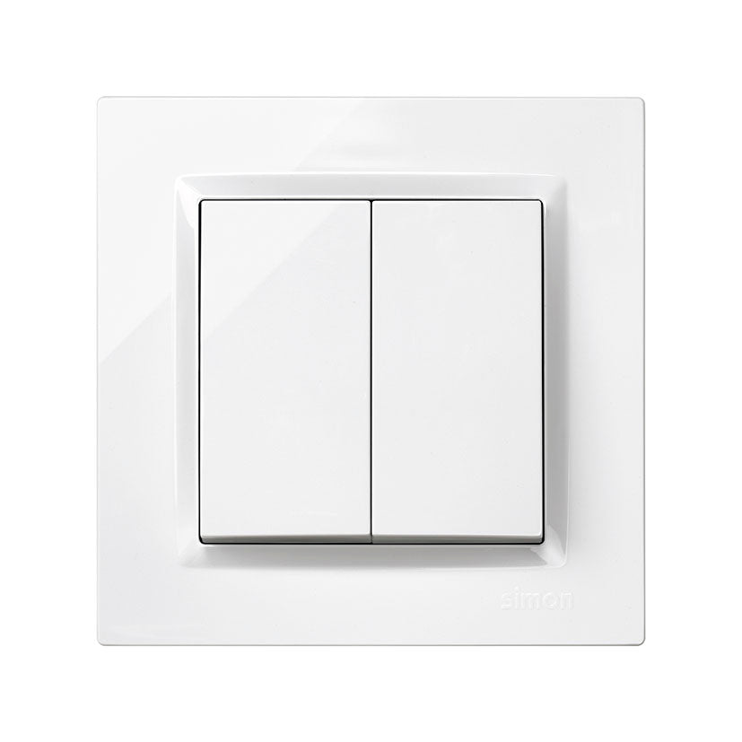 Interruptor conmutador doble Simon Serie 10 diseño cuadrado blanco