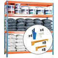 Estantería industrial HABITEX Mega cargada con botes de pintura y sacos de material