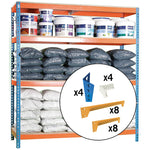Estantería industrial HABITEX Mega cargada con botes de pintura y sacos de material